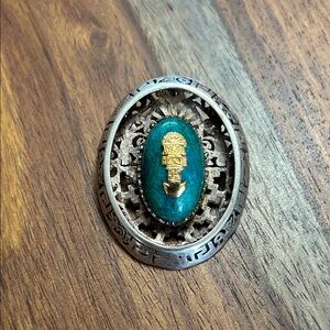 Silver and Turquoise Oval Brooch 2x1.5” tested 925 silver